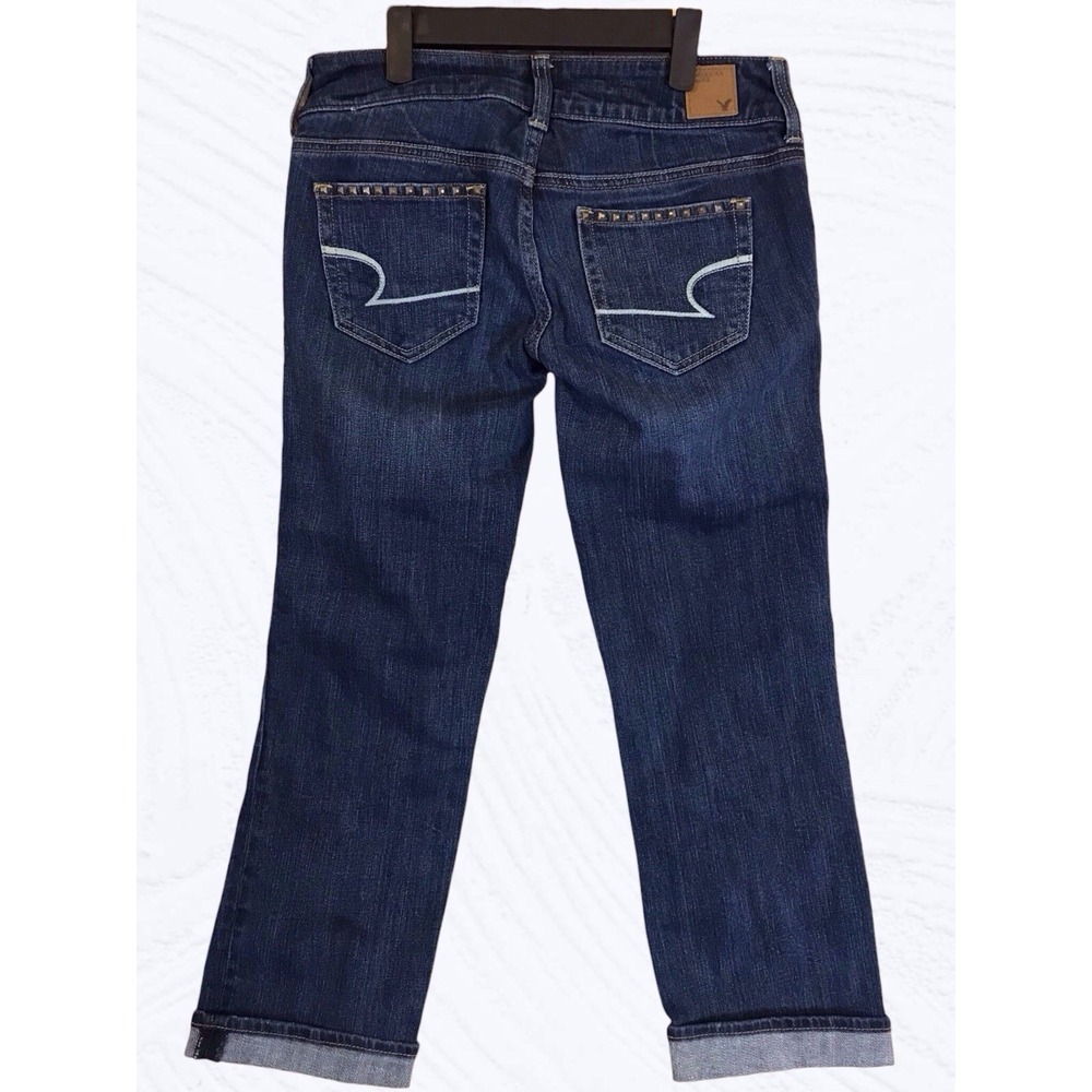 VTG American Eagle ARTIST CROP Womens‎ 2 Blue Low Rise Jeans Capris 28.5x24 Y2K